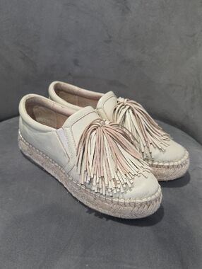 J Slides Leather Slip-On Espadrille Sneakers with Fringe